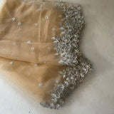 Beige silver Indian dupatta. Silver embellished beaded border net long dupatta - Neel Creations By Saanvi