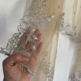 Beige silver Indian dupatta. Silver embellished beaded border net long dupatta - Neel Creations By Saanvi