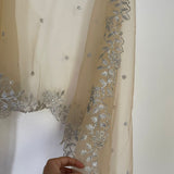 Beige silver Indian dupatta. Silver embellished beaded border net long dupatta - Neel Creations By Saanvi
