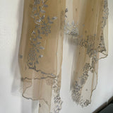 Beige silver Indian dupatta. Silver embellished beaded border net long dupatta - Neel Creations By Saanvi