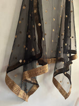Black dupatta with sequin motifs and copper gold border. Designer Indian dupatta for women - Neel Creations By Saanvi