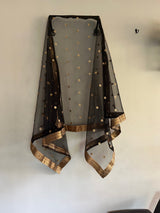 Black dupatta with sequin motifs and copper gold border. Designer Indian dupatta for women - Neel Creations By Saanvi