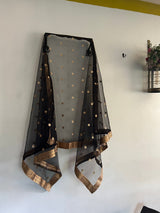 Black dupatta with sequin motifs and copper gold border. Designer Indian dupatta for women - Neel Creations By Saanvi