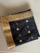 Black dupatta with sequin motifs and copper gold border. Designer Indian dupatta for women - Neel Creations By Saanvi