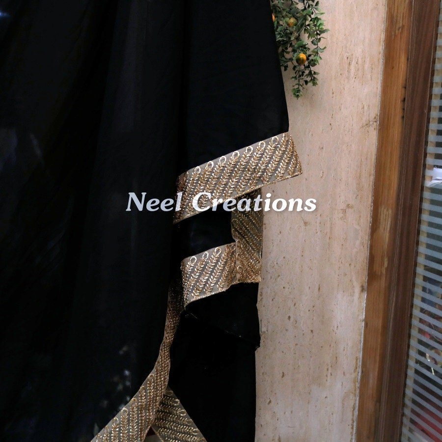 Black Indian Dupatta long georgette scarf Punjabi dress dupattas for festival chunni lehenga stole - Neel Creations By Saanvi