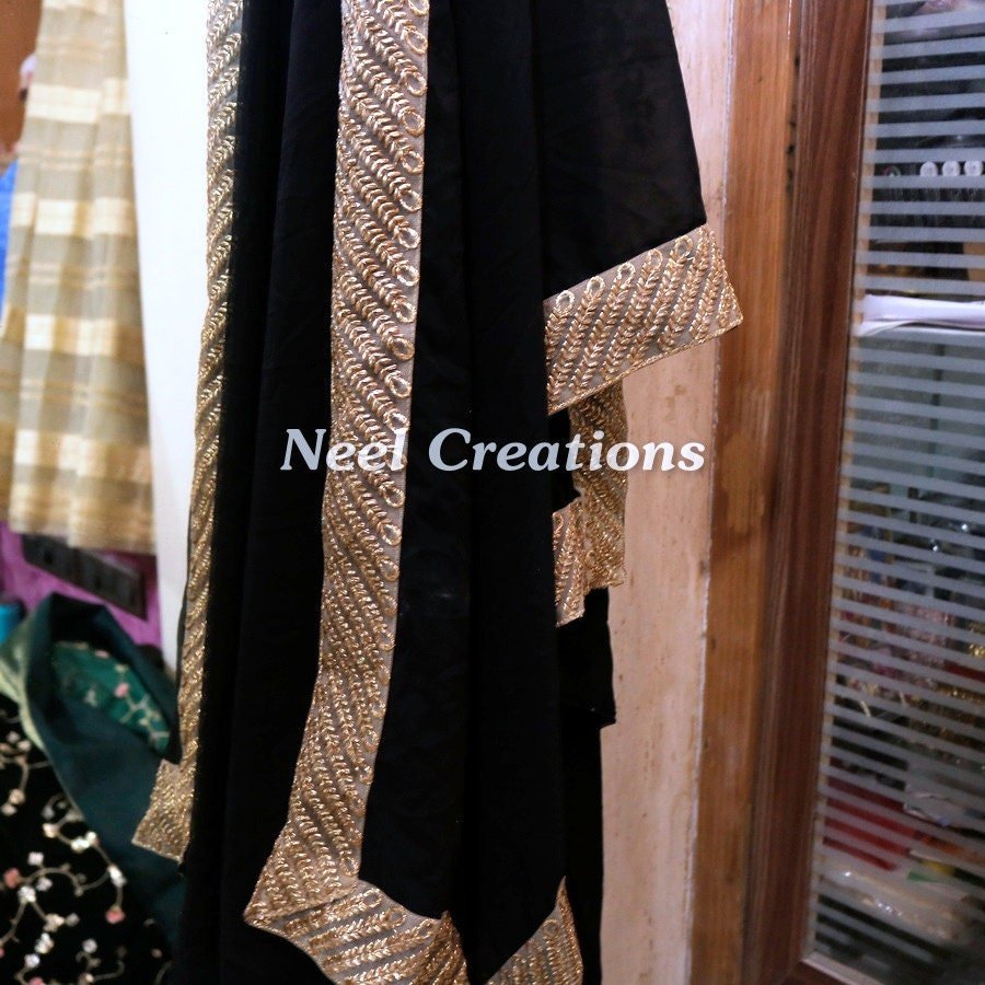 Black Indian Dupatta long georgette scarf Punjabi dress dupattas for festival chunni lehenga stole - Neel Creations By Saanvi