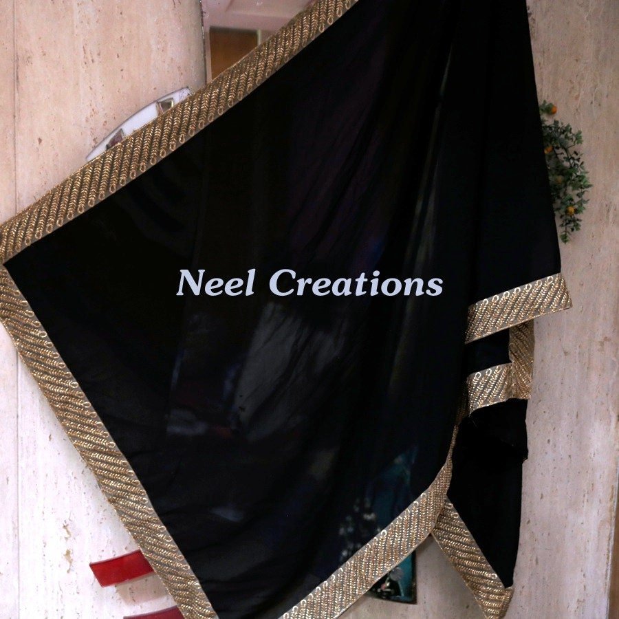 Black Indian Dupatta long georgette scarf Punjabi dress dupattas for festival chunni lehenga stole - Neel Creations By Saanvi