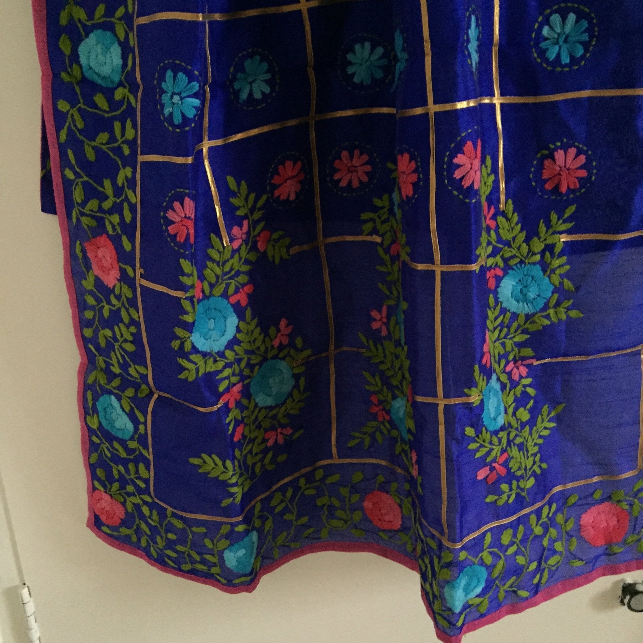 Blue chanderi Phulkari Indian dupatta. Punjabi dupatta thread embroidery - Neel Creations By Saanvi