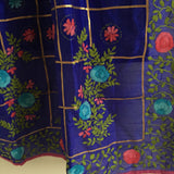 Blue chanderi Phulkari Indian dupatta. Punjabi dupatta thread embroidery - Neel Creations By Saanvi