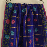 Blue chanderi Phulkari Indian dupatta. Punjabi dupatta thread embroidery - Neel Creations By Saanvi