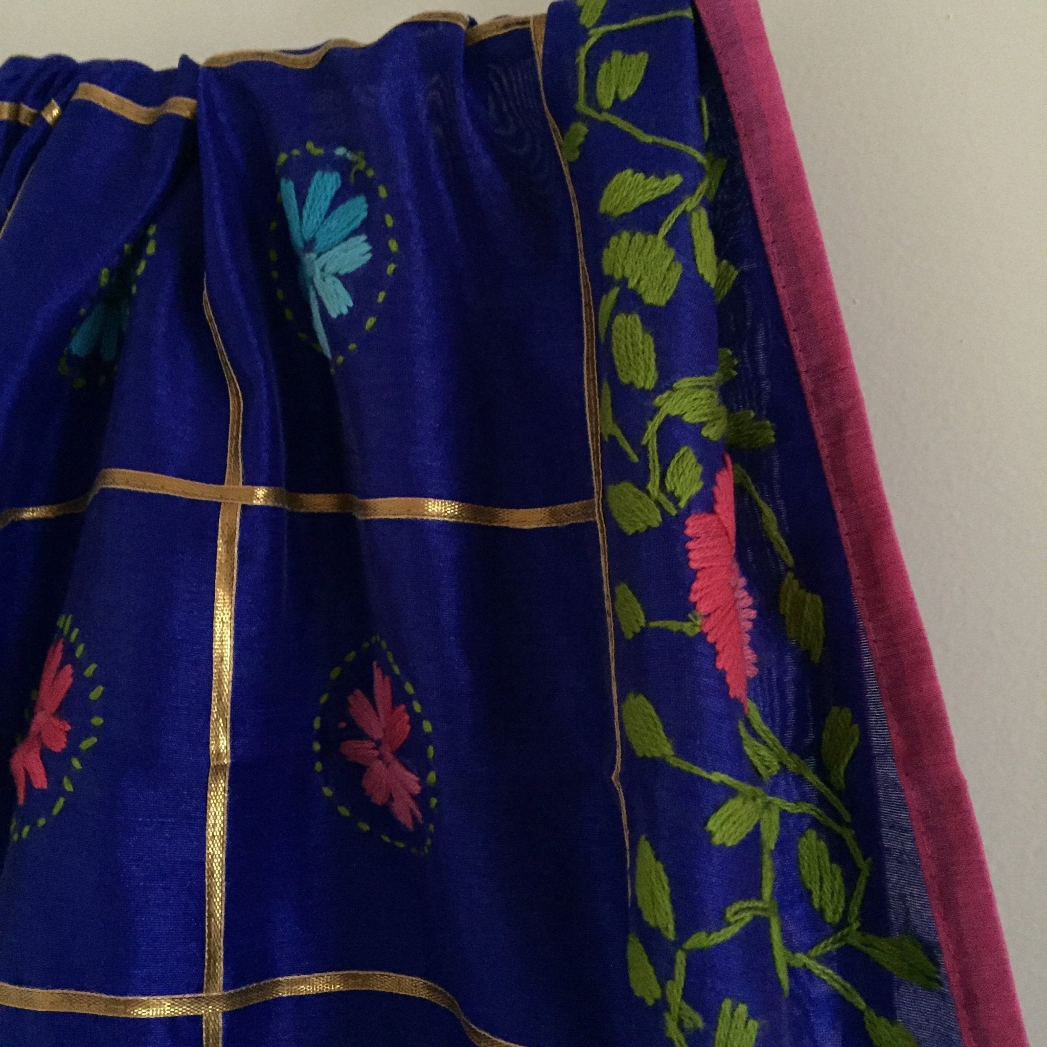 Blue chanderi Phulkari Indian dupatta. Punjabi dupatta thread embroidery - Neel Creations By Saanvi