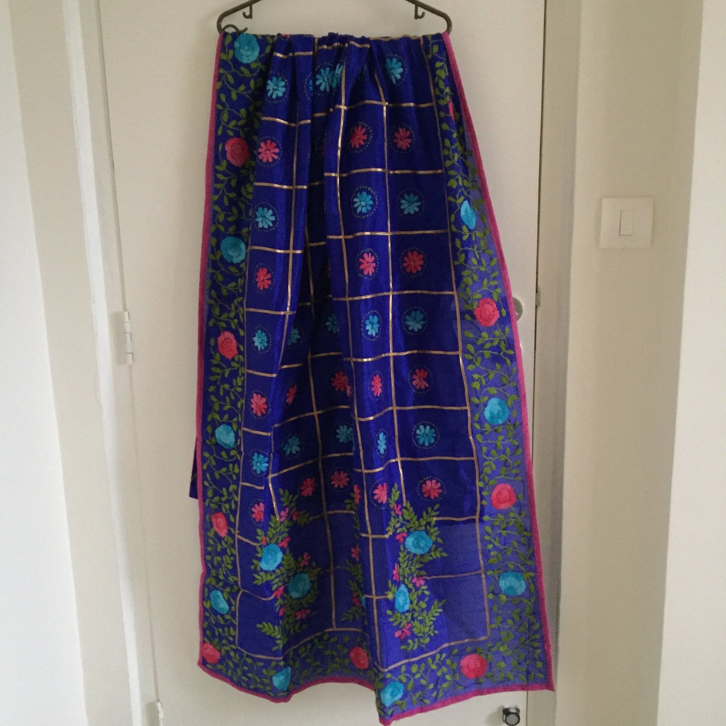 Blue chanderi Phulkari Indian dupatta. Punjabi dupatta thread embroidery - Neel Creations By Saanvi