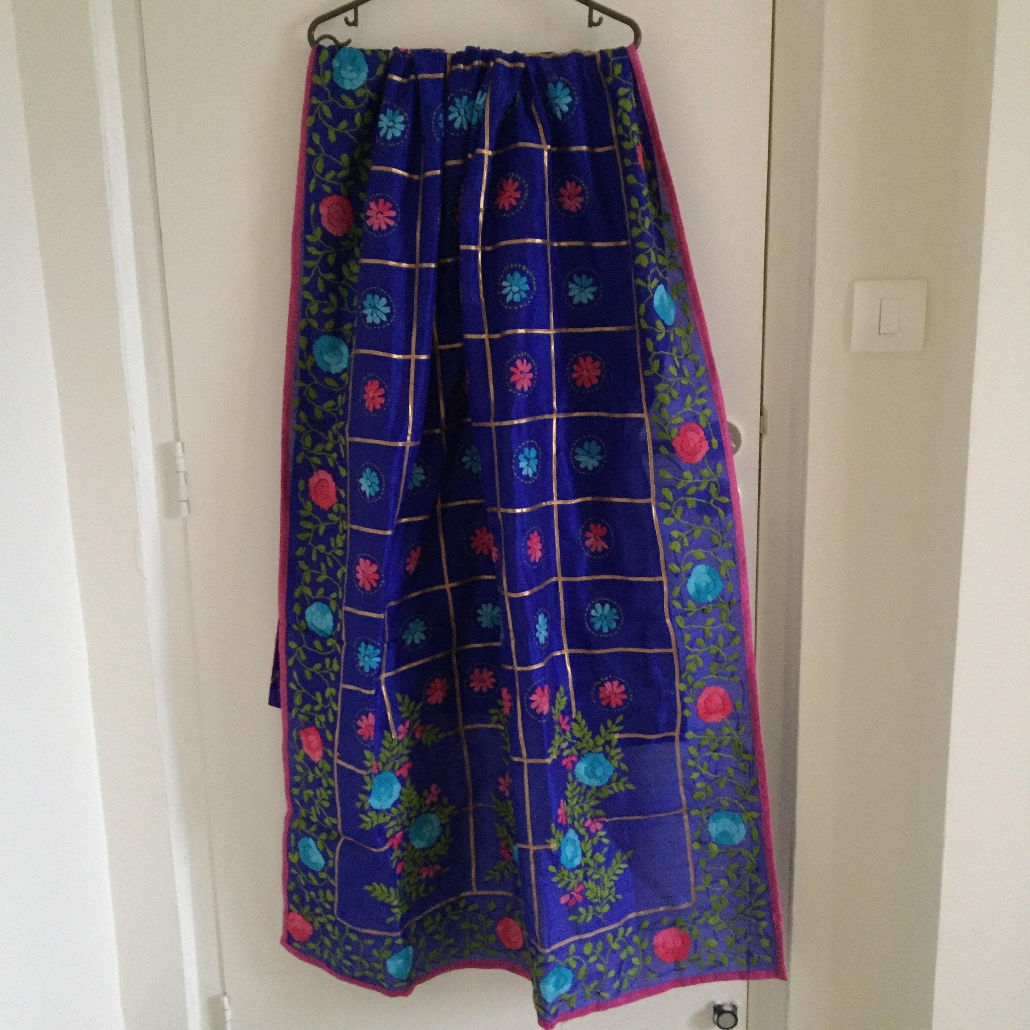 Blue chanderi Phulkari Indian dupatta. Punjabi dupatta thread embroidery - Neel Creations By Saanvi