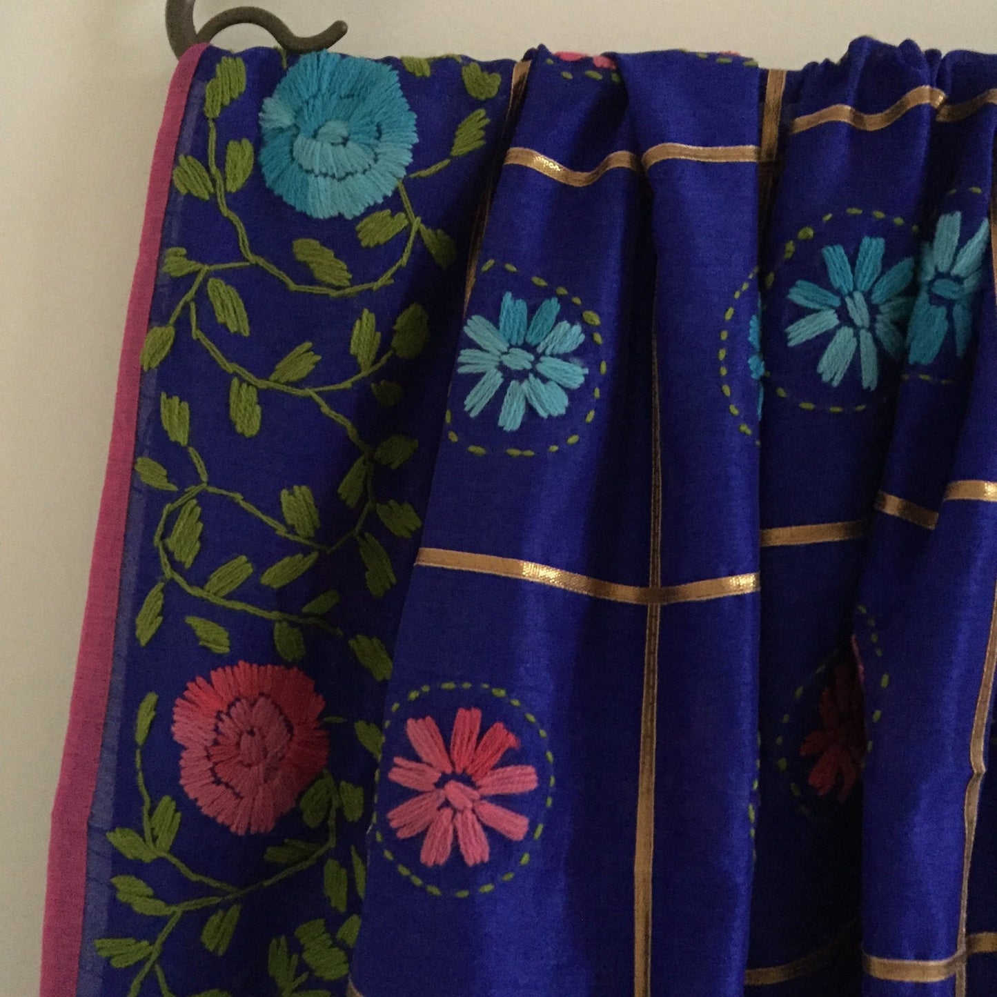 Blue chanderi Phulkari Indian dupatta. Punjabi dupatta thread embroidery - Neel Creations By Saanvi
