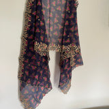 Blue pink floral organza Indian Dupatta | Long dupatta embroidered scarf | Punjabi dress dupattas embroidery for lehenga | Dupatta - Neel Creations By Saanvi