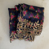 Blue pink floral organza Indian Dupatta | Long dupatta embroidered scarf | Punjabi dress dupattas embroidery for lehenga | Dupatta - Neel Creations By Saanvi