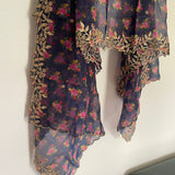 Blue pink floral organza Indian Dupatta | Long dupatta embroidered scarf | Punjabi dress dupattas embroidery for lehenga | Dupatta - Neel Creations By Saanvi
