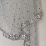 Blue Silver Dupatta Mirror border dupatta - Ice blue Indian Net dupatta - Designer bridal wedding veil for women. Beaded border. - Neel Creations By Saanvi