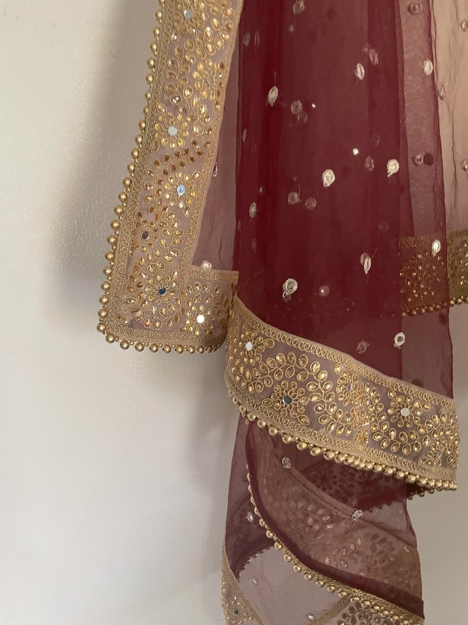 Bridal Net dupatta with beaded border. wedding veil. - Neel Creations By Saanvi