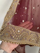 Bridal Net dupatta with beaded border. wedding veil. - Neel Creations By Saanvi