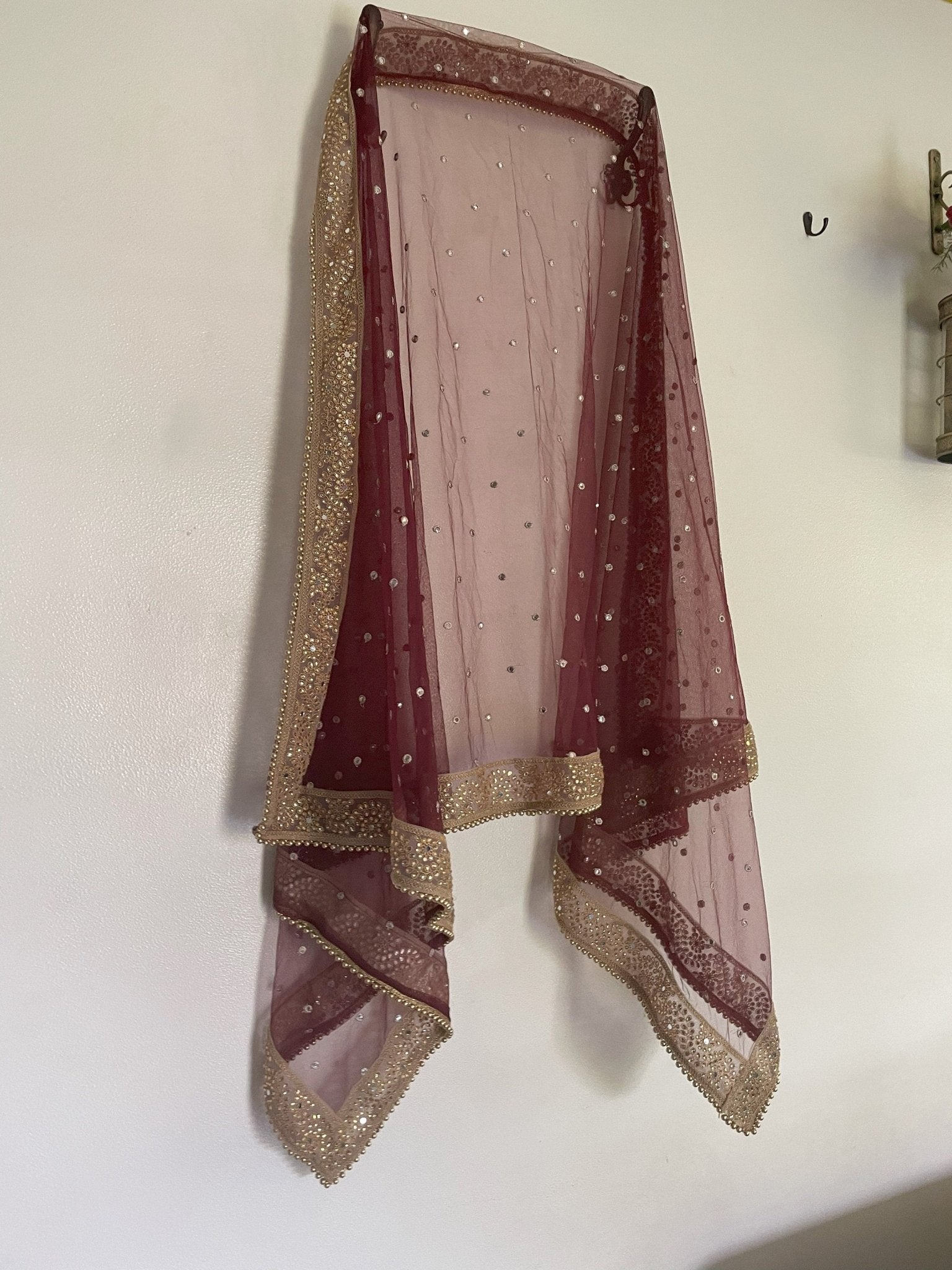 Bridal Net dupatta with beaded border. wedding veil. - Neel Creations By Saanvi