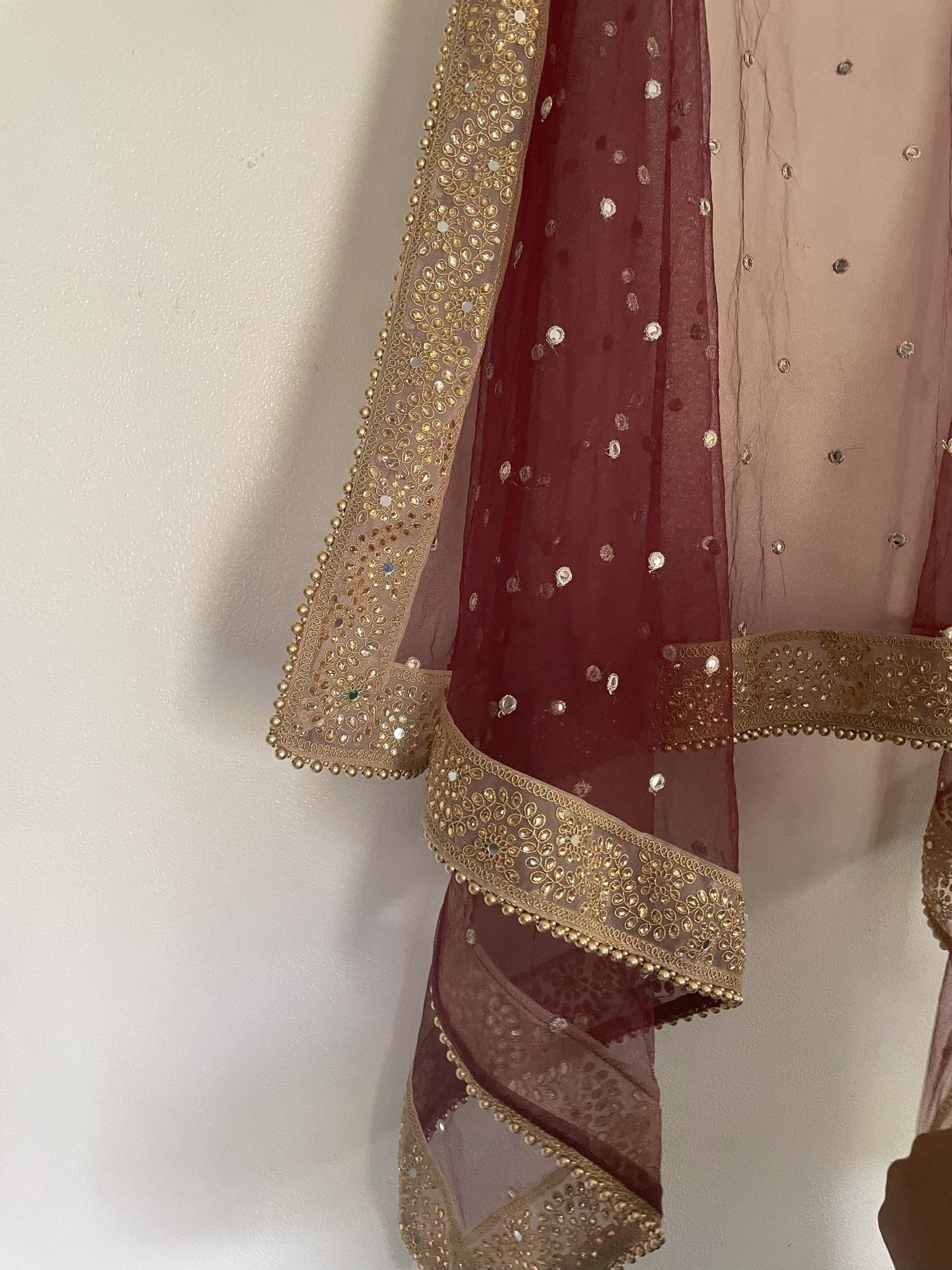 Bridal Net dupatta with beaded border. wedding veil. - Neel Creations By Saanvi