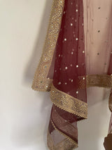 Bridal Net dupatta with beaded border. wedding veil. - Neel Creations By Saanvi