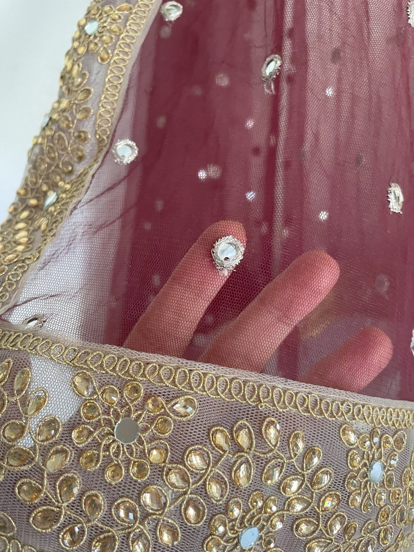 Bridal Net dupatta with beaded border. wedding veil. - Neel Creations By Saanvi