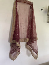 Bridal Net dupatta with beaded border. wedding veil. - Neel Creations By Saanvi