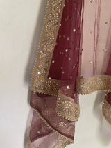 Bridal Net dupatta with beaded border. wedding veil. - Neel Creations By Saanvi