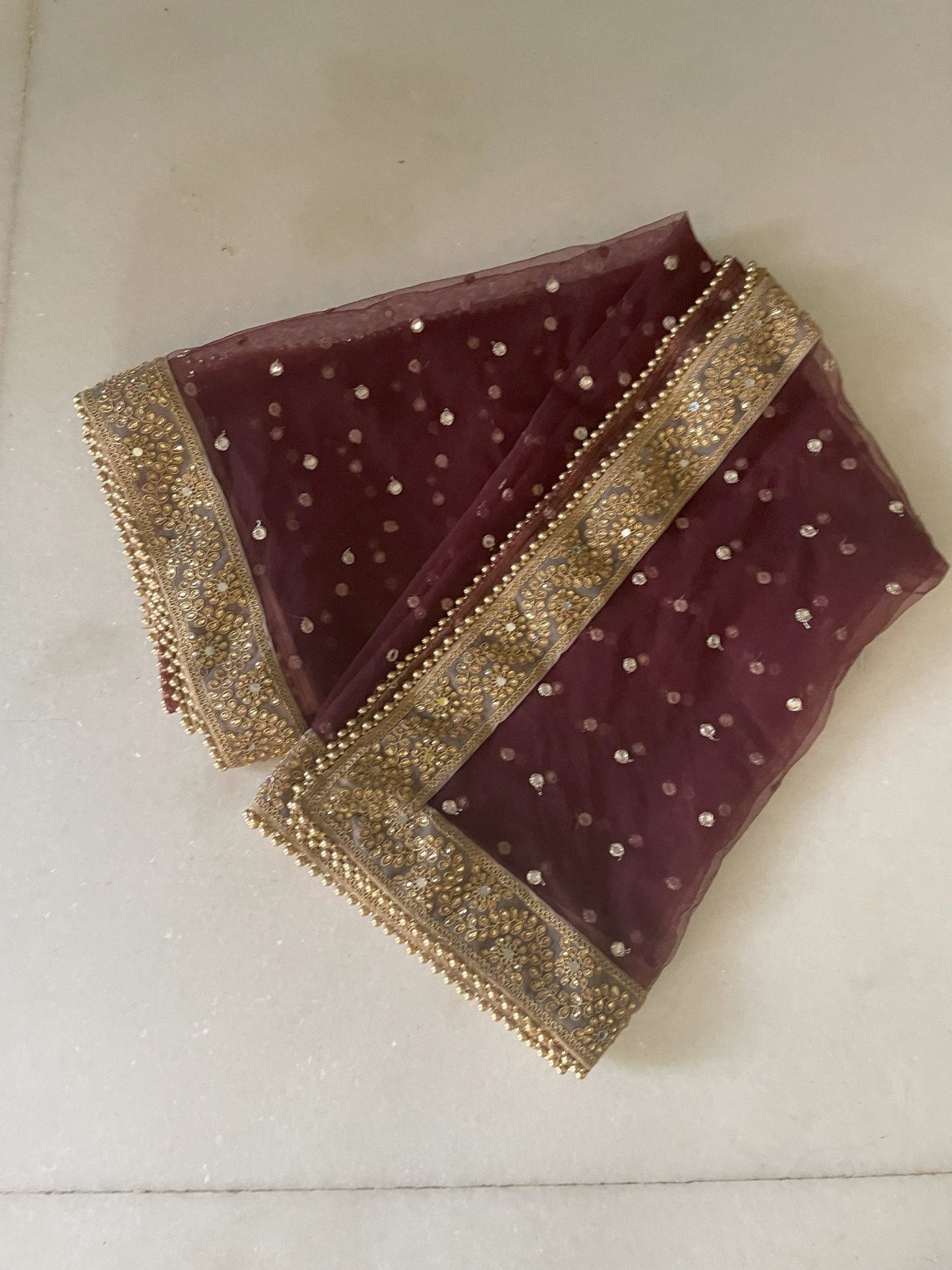Bridal Net dupatta with beaded border. wedding veil. - Neel Creations By Saanvi
