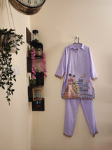 Co-ord set with doll embroidery. Designer pant and shirt set - Neel Creations By Saanvi