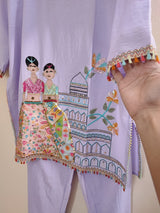 Co-ord set with doll embroidery. Designer pant and shirt set - Neel Creations By Saanvi