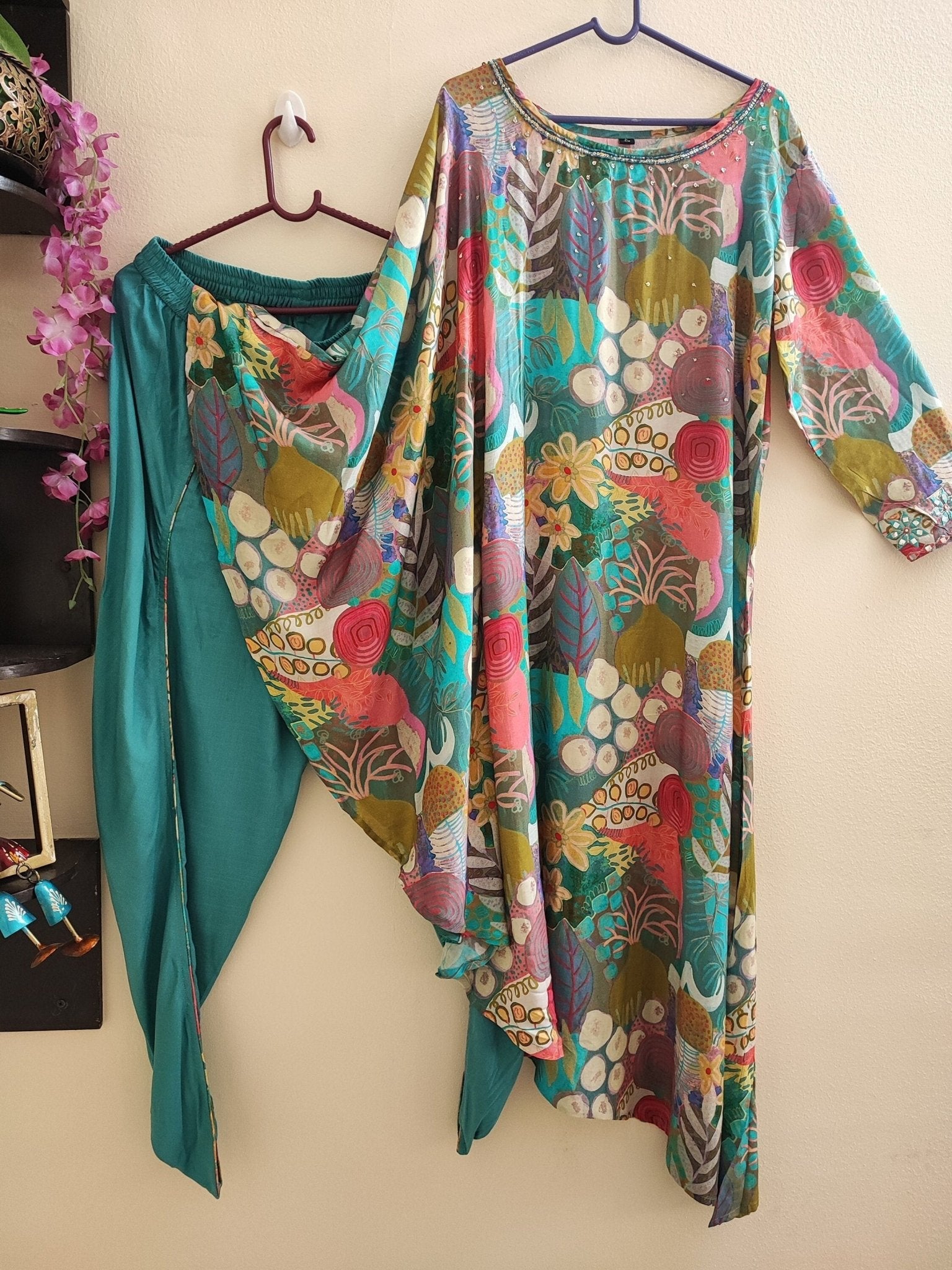 Co-ord set with one side kaftan. Dhoti pant and kurti set - Neel Creations By Saanvi