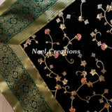 Designer velvet stole emerald green dupatta for women - Neel Creations By Saanvi