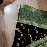 Designer velvet stole emerald green dupatta for women - Neel Creations By Saanvi
