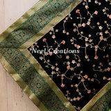 Designer velvet stole emerald green dupatta for women - Neel Creations By Saanvi