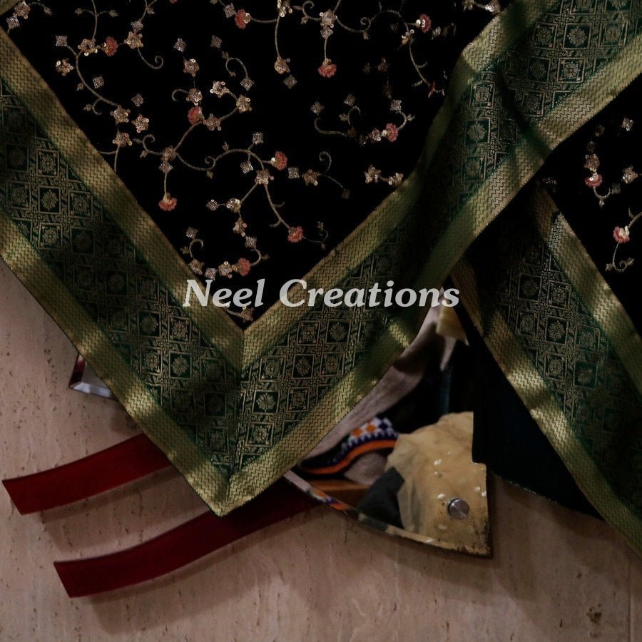 Designer velvet stole emerald green dupatta for women - Neel Creations By Saanvi