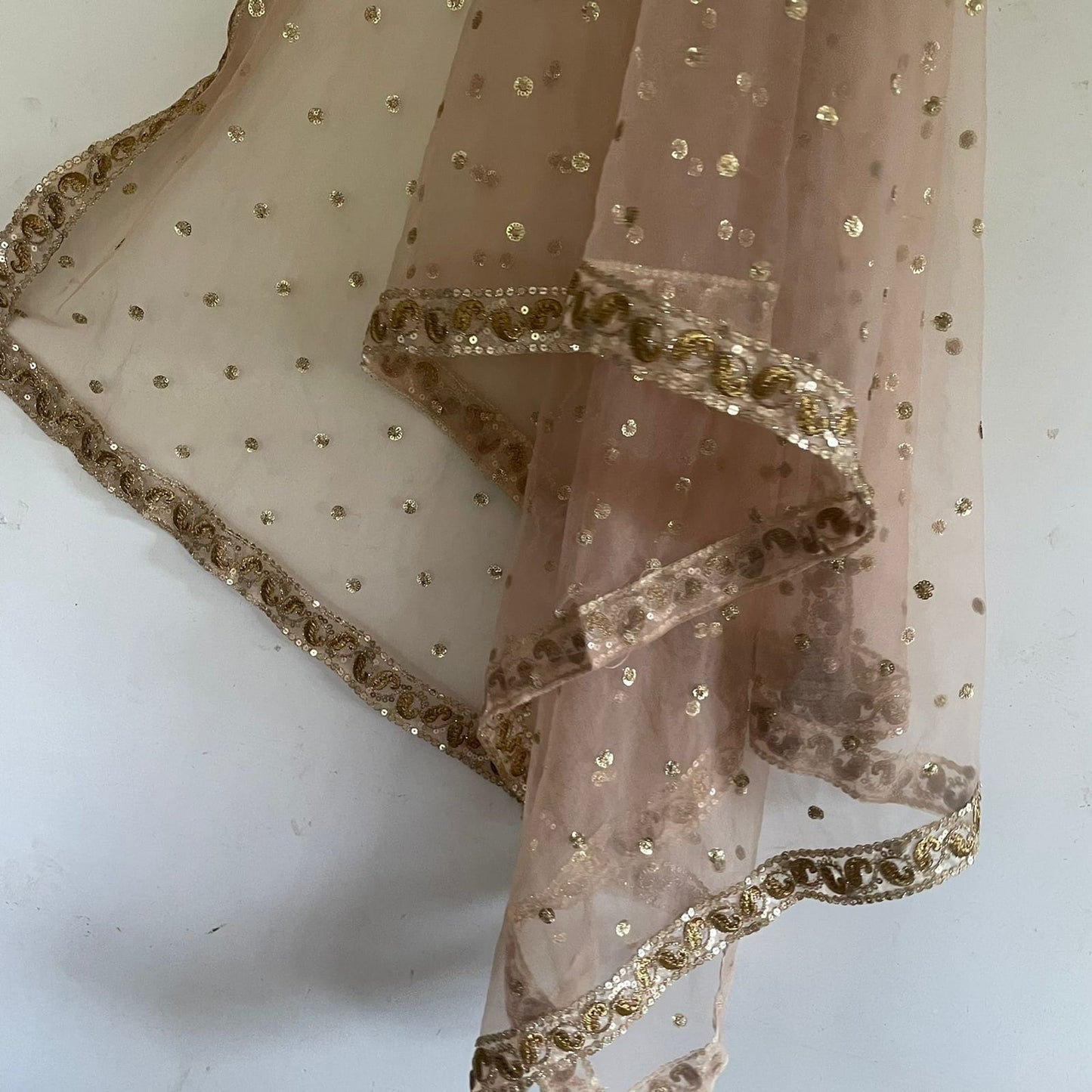 Dupatta for women Chikku Gold Net dupatta with golden border | Indian dupatta | Bridal wedding veil scarf for women girls - Neel Creations By Saanvi