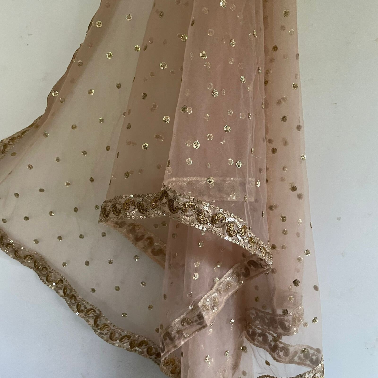 Dupatta for women Chikku Gold Net dupatta with golden border | Indian dupatta | Bridal wedding veil scarf for women girls - Neel Creations By Saanvi