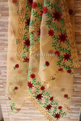 Floral embroidered organza Indian dupatta for women. - Neel Creations By Saanvi