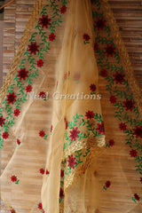Floral embroidered organza Indian dupatta for women. - Neel Creations By Saanvi