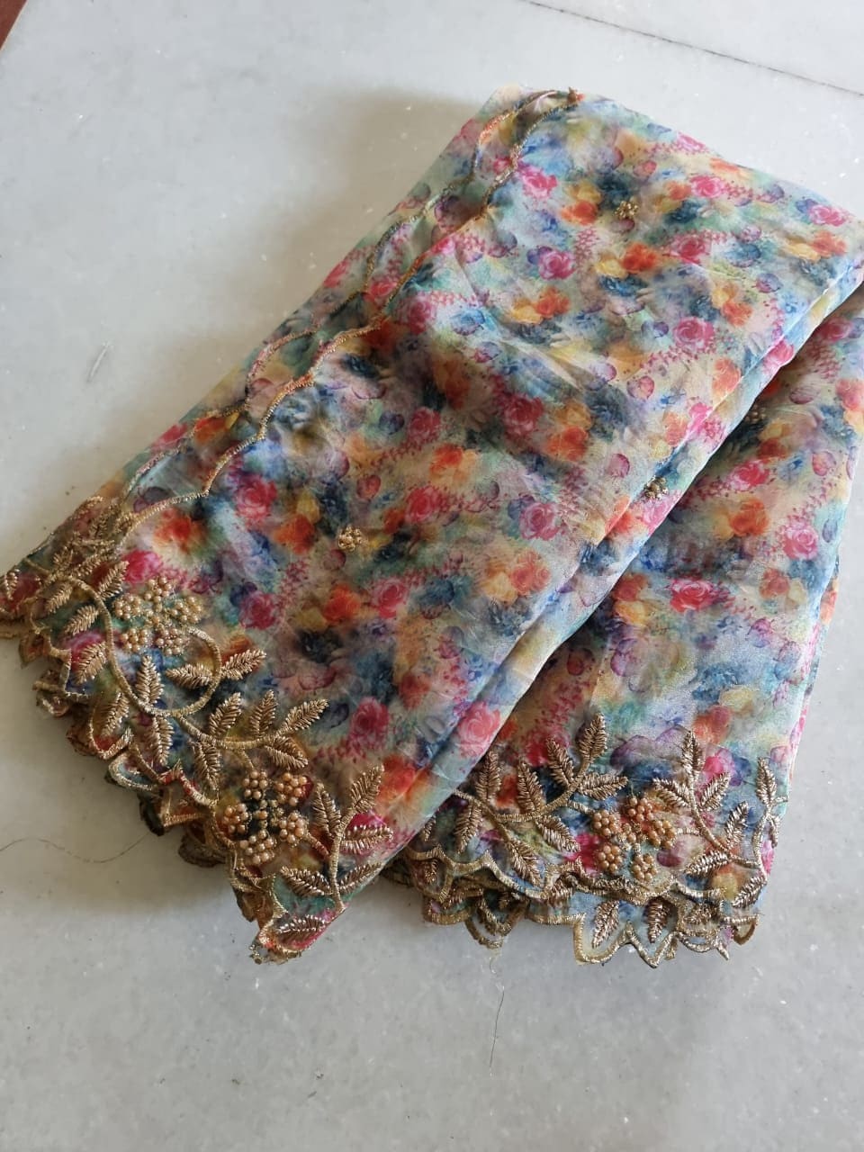 Floral organza sheer Indian dupatta - Neel Creations By Saanvi