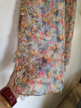 Floral organza sheer Indian dupatta - Neel Creations By Saanvi