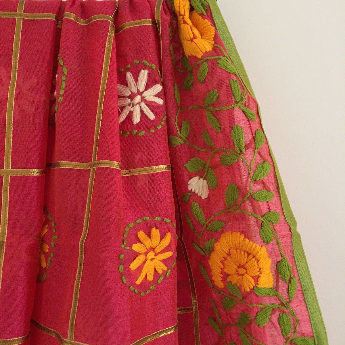 Fulkari Indian chanderi dupatta with thread embroidery floral rich looking Indian dupatta for women - Neel Creations By Saanvi