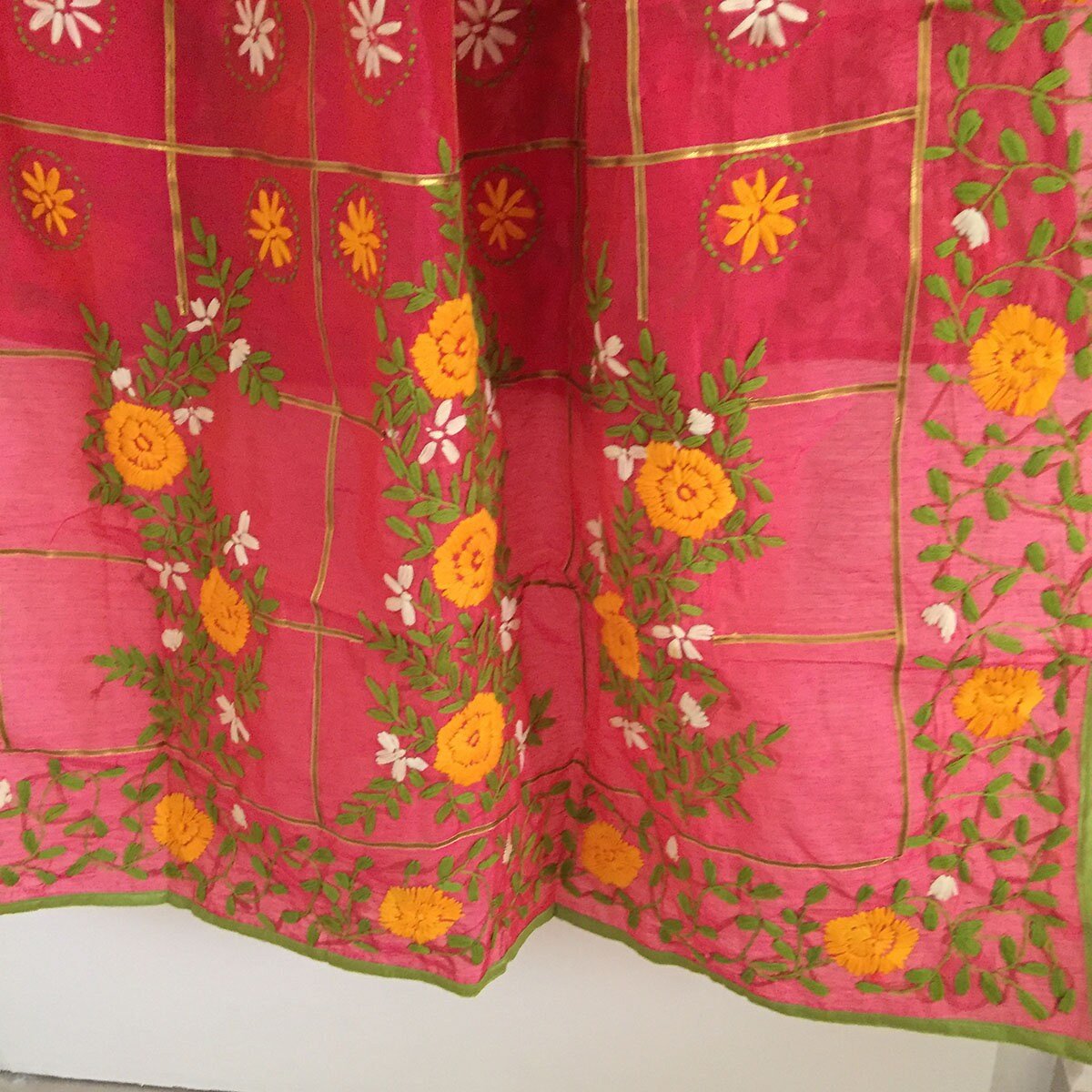 Fulkari Indian chanderi dupatta with thread embroidery floral rich looking Indian dupatta for women - Neel Creations By Saanvi