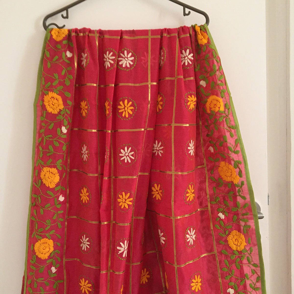 Fulkari Indian chanderi dupatta with thread embroidery floral rich looking Indian dupatta for women - Neel Creations By Saanvi