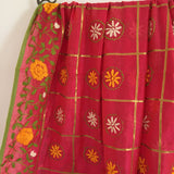 Fulkari Indian chanderi dupatta with thread embroidery floral rich looking Indian dupatta for women - Neel Creations By Saanvi