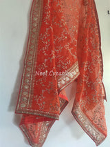Full embroidered Orange organza dupatta with border. Sabyasachi inspired Indian wedding dupatta heavy chunri - Neel Creations By Saanvi