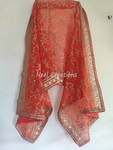Full embroidered Orange organza dupatta with border. Sabyasachi inspired Indian wedding dupatta heavy chunri - Neel Creations By Saanvi
